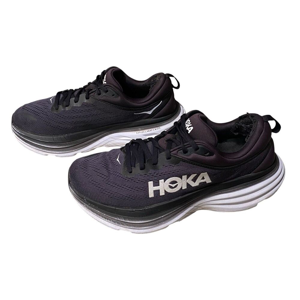 HOKA Bondi 8 Mens 8.5 D Black White Running Shoes Cushioned Trainer Heel Wear